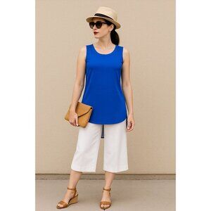 Adrienne Vittadini  Royal  Blue Tunic Top Sheer Chiffon Back Hem Size Large Chic